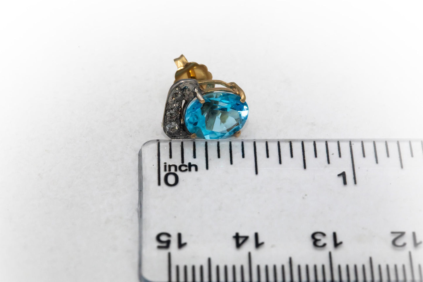 14k Yellow & White Gold Diamond and Blue Topaz Stud Earrings 3.10CT