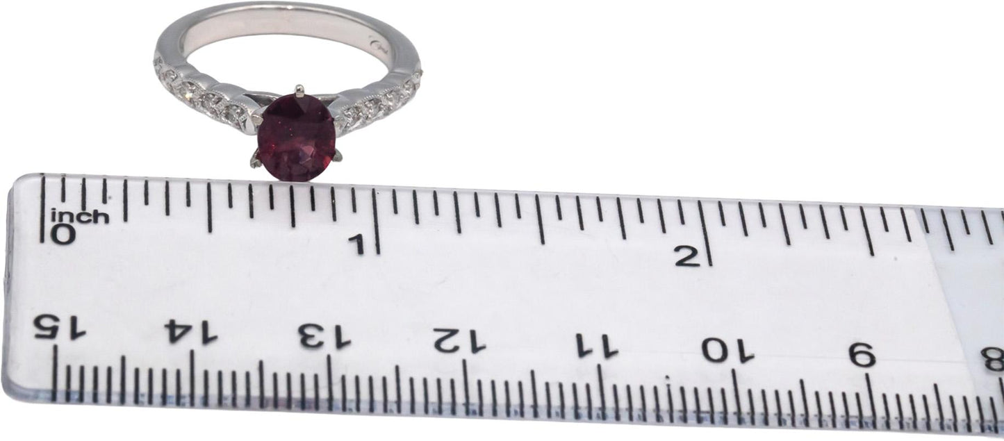 14k White Gold Round Diamond and Oval Cut Pink Spinel Ring 1.51CT Size 6.5