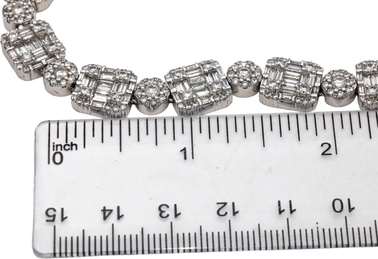 Diamond 14K White Gold VS Round & Baguette Iced Out 22.75" Long Necklace 28.0CT