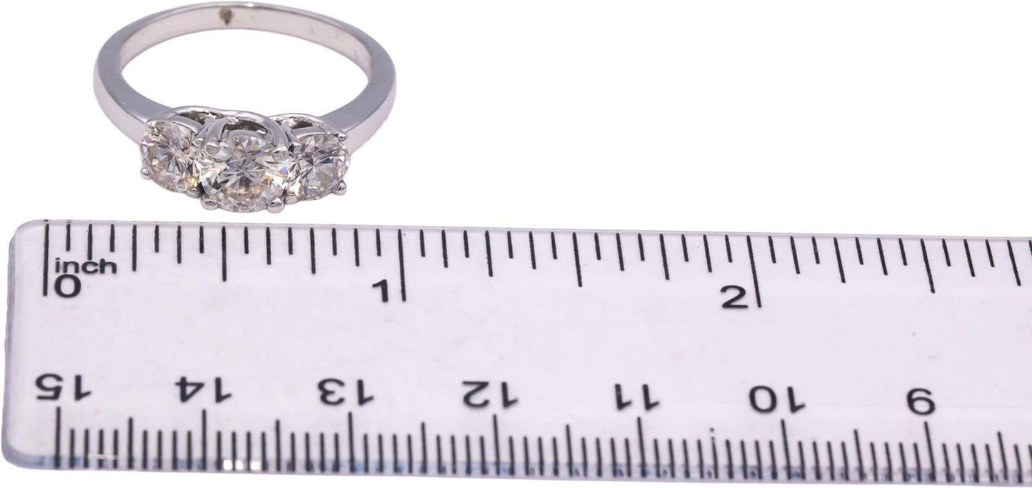 18k White Gold Round Cut Three-Stone Ring 2.16CT w/ 0.91CT Center Size 9