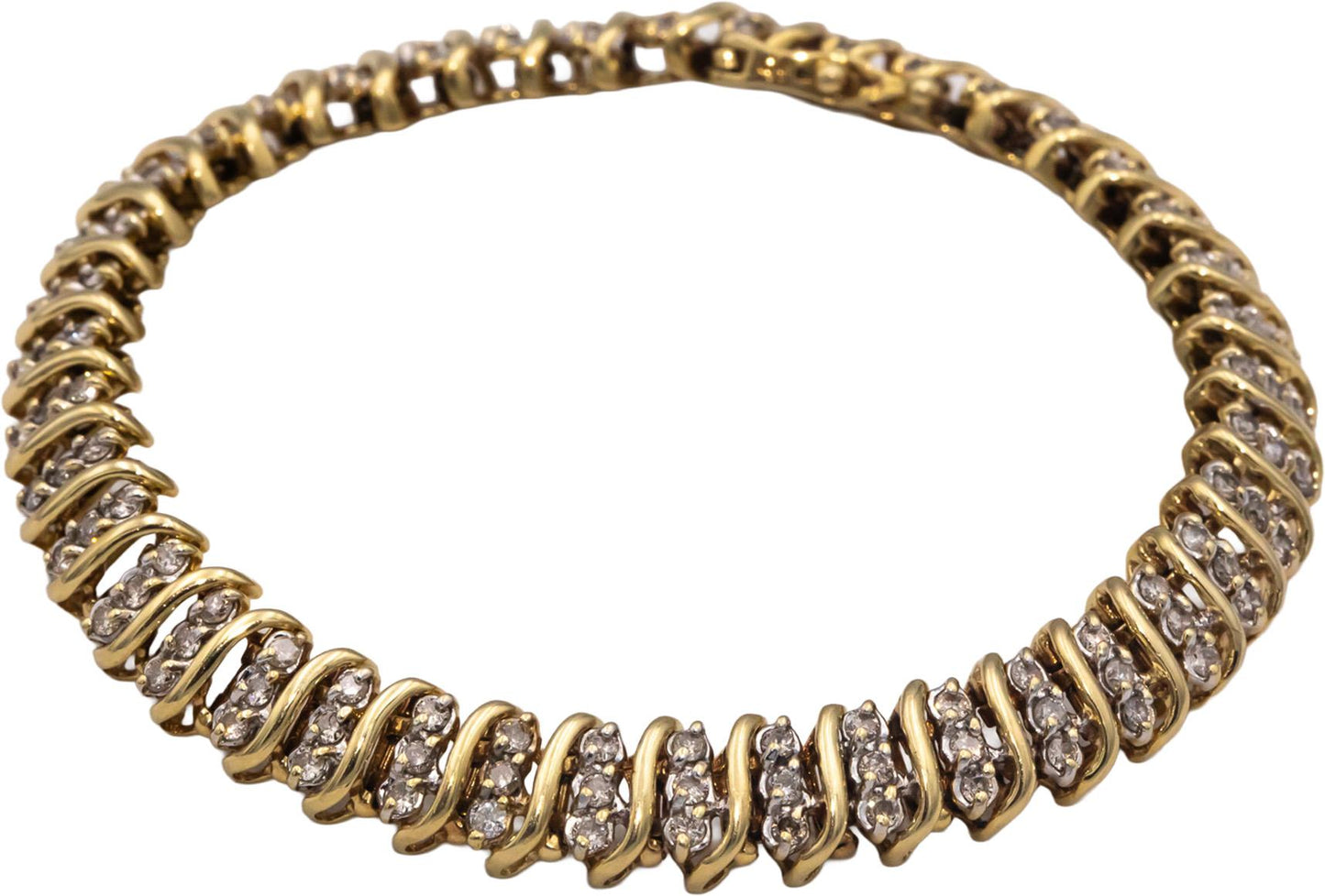 14k Yellow Gold 2.0CT Round Cut Diamond S-Link Chain Bracelet