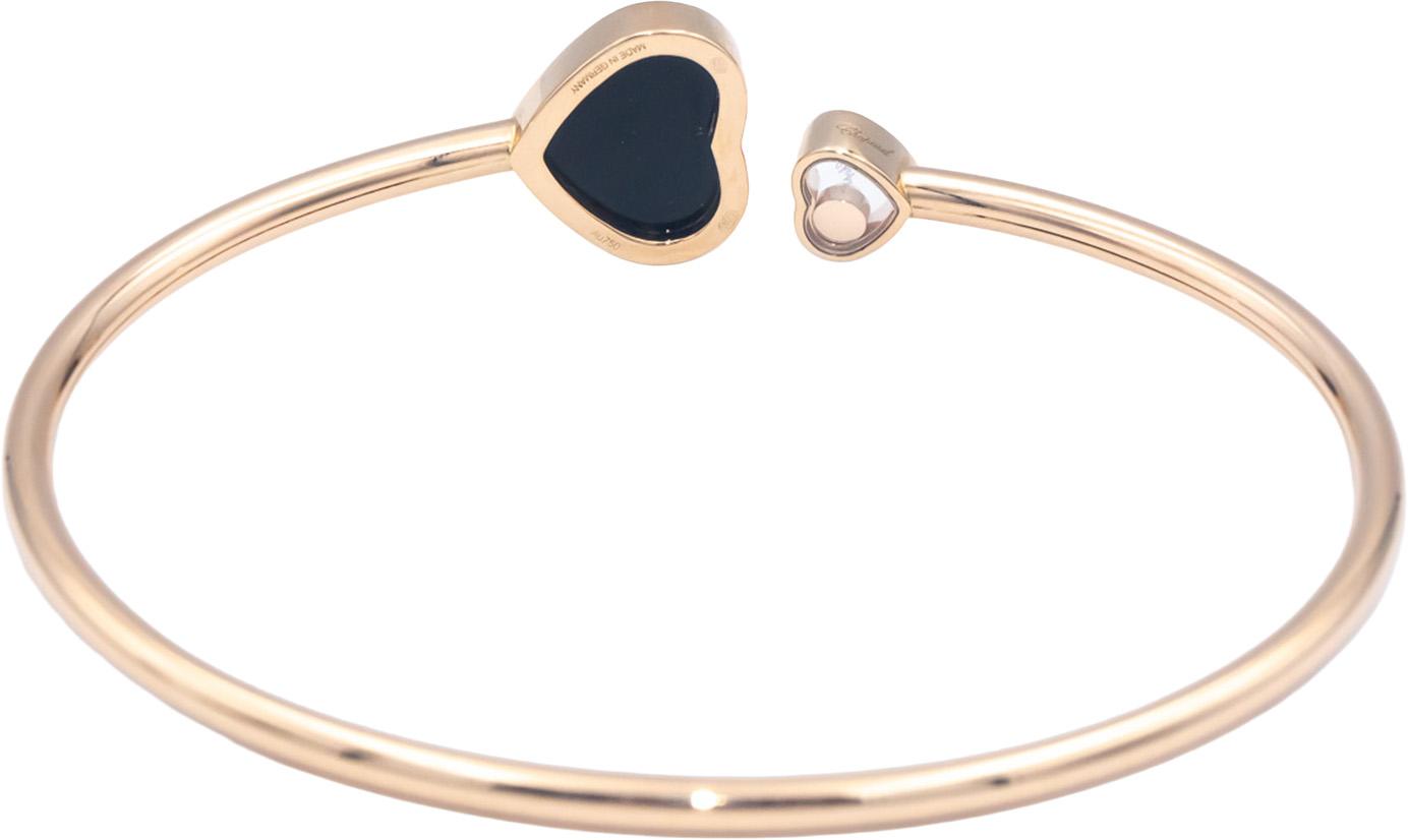 CHOPARD Happy Hearts 18k Rose Gold 0.05CT Diamond & Onyx Cuff Bracelet $3830