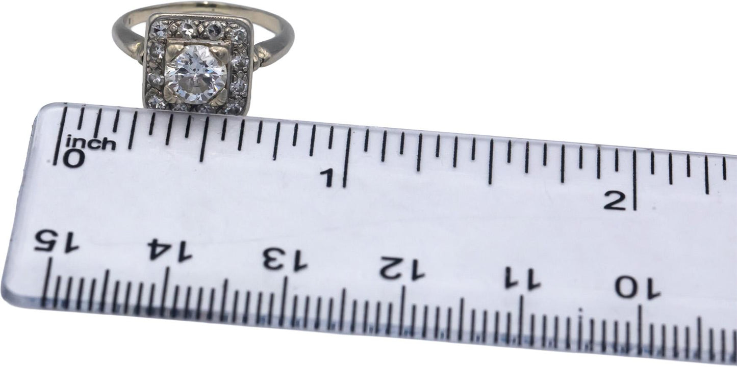 Antique Vintage 14k White Gold 0.80CT Diamond Ring Size 3.25 w/ .60CT Center