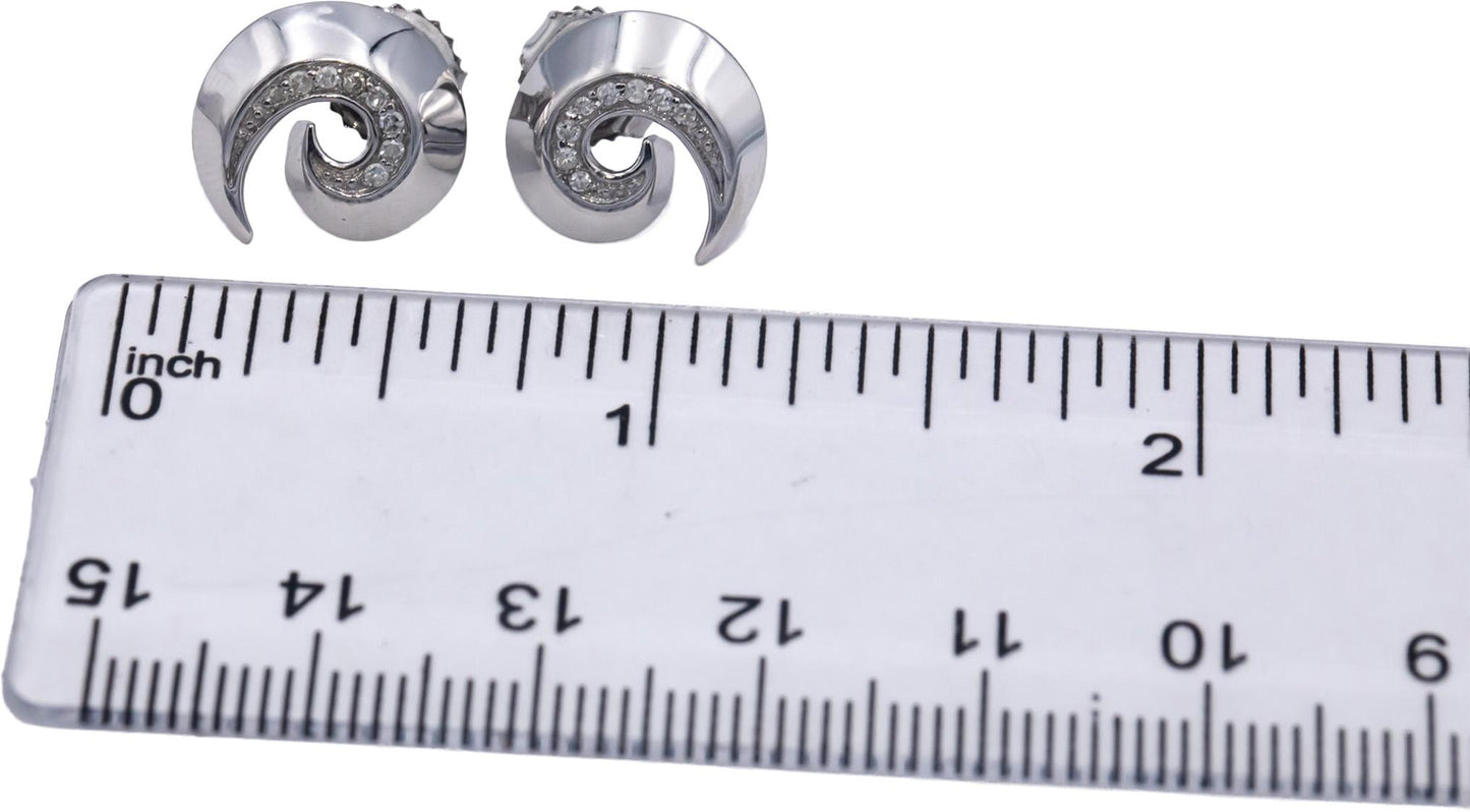 14k White Gold Round Diamond Spiral Stud Earrings 0.10CT