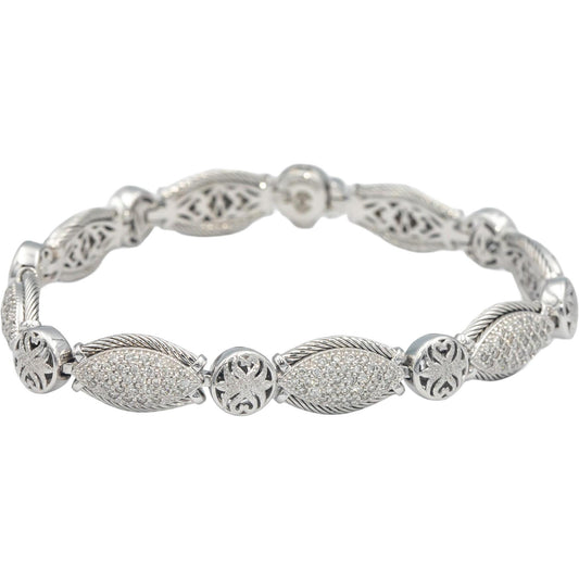 PHILIPPE CHARRIOL 18k White Gold VS Diamond Pave Fancy Link Bracelet 1.10CT