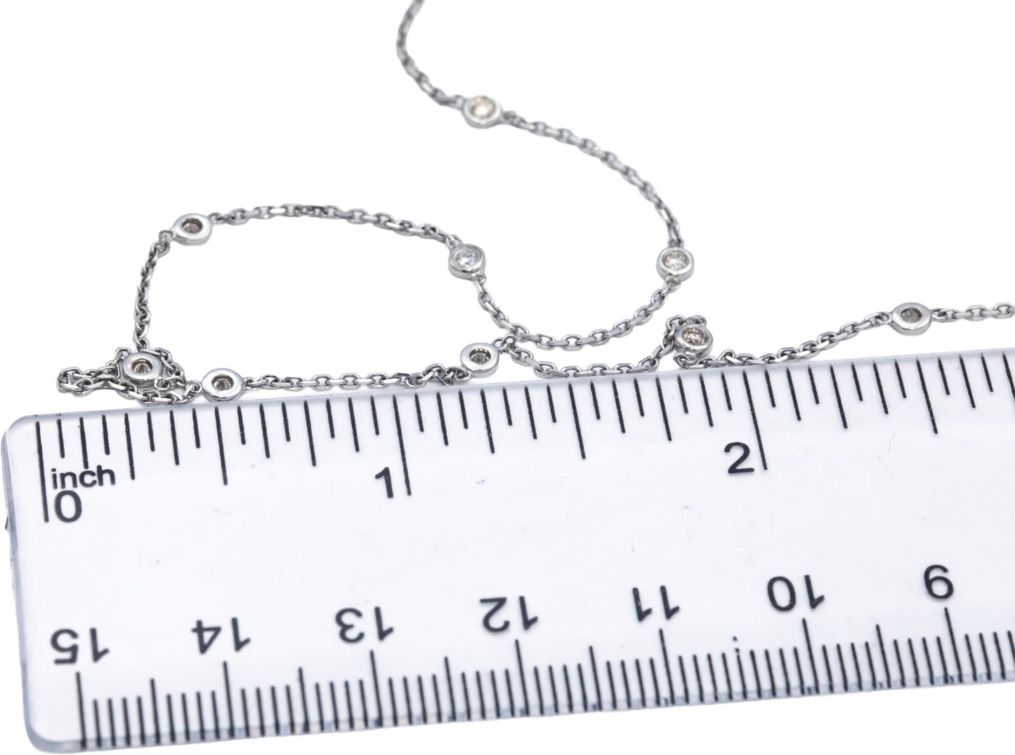 14k White Gold VS Round Cut Bezel Set Diamond By The Yard Necklace 0.75CT