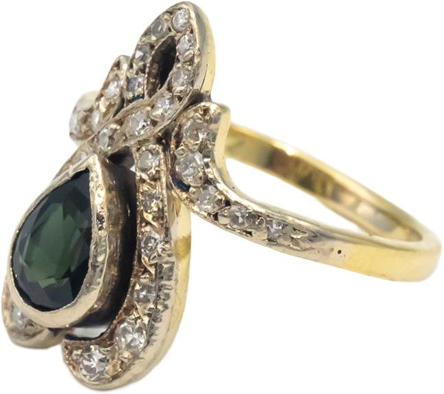 Vintage Antique Diamond & Green Sapphire 18k Yellow Gold Ring 0.95CT Size 4.75