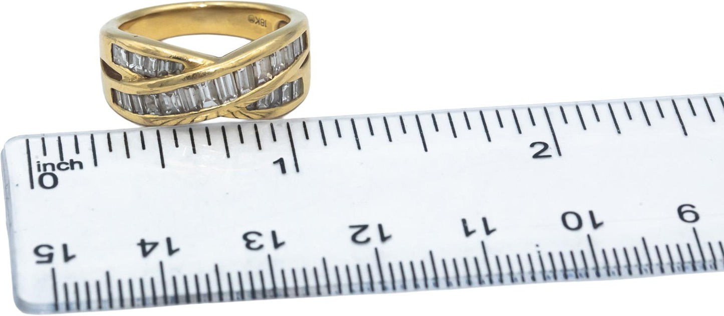 18k Gold Baguette VS Diamond Channel Set Crossover Band Ring 1.50CT Size 6.25