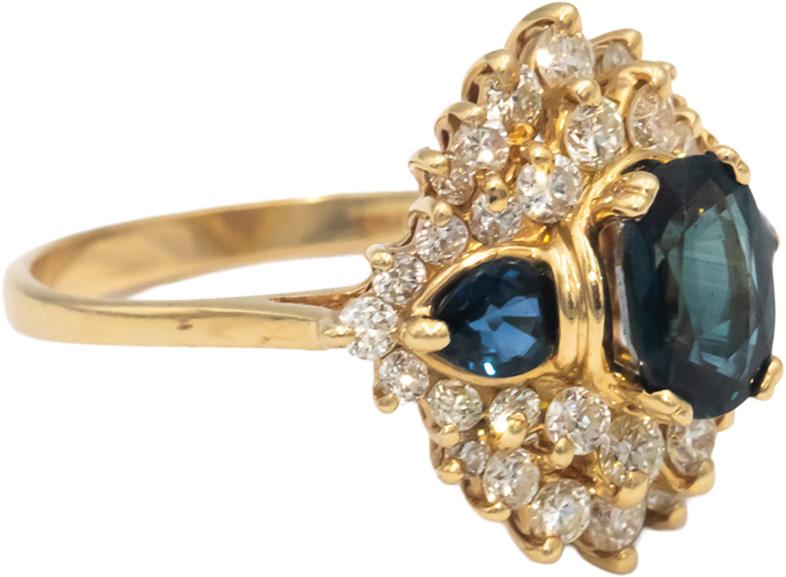 14k Yellow Gold Diamond and Sapphire Cocktail Ring 2.75CT Size 6.75