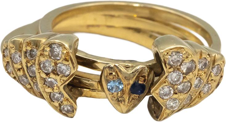14k Yellow Gold Diamond Sapphire Amethyst Heart Puzzle Ring 0.50CT Size 7