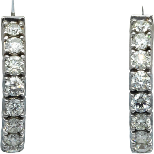 14k White Gold VS Round Diamond Inside Out Circle Hoop Earrings 5.41CT