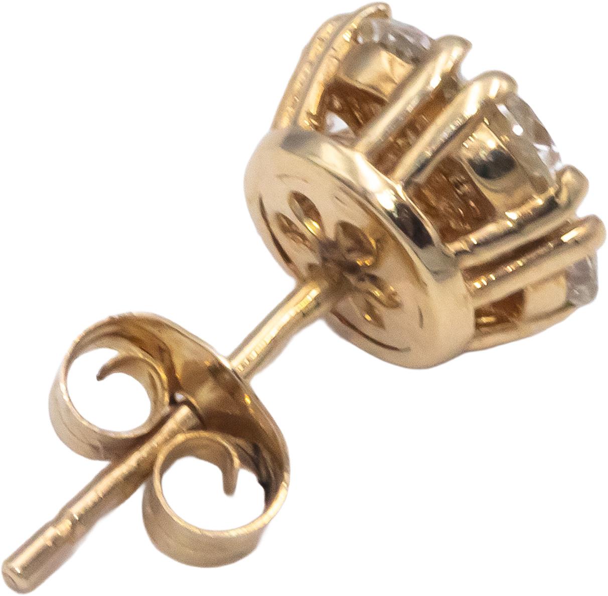 14k Yellow Gold Round VS Diamond Cluster Flower Stud Earrings 1.23CT
