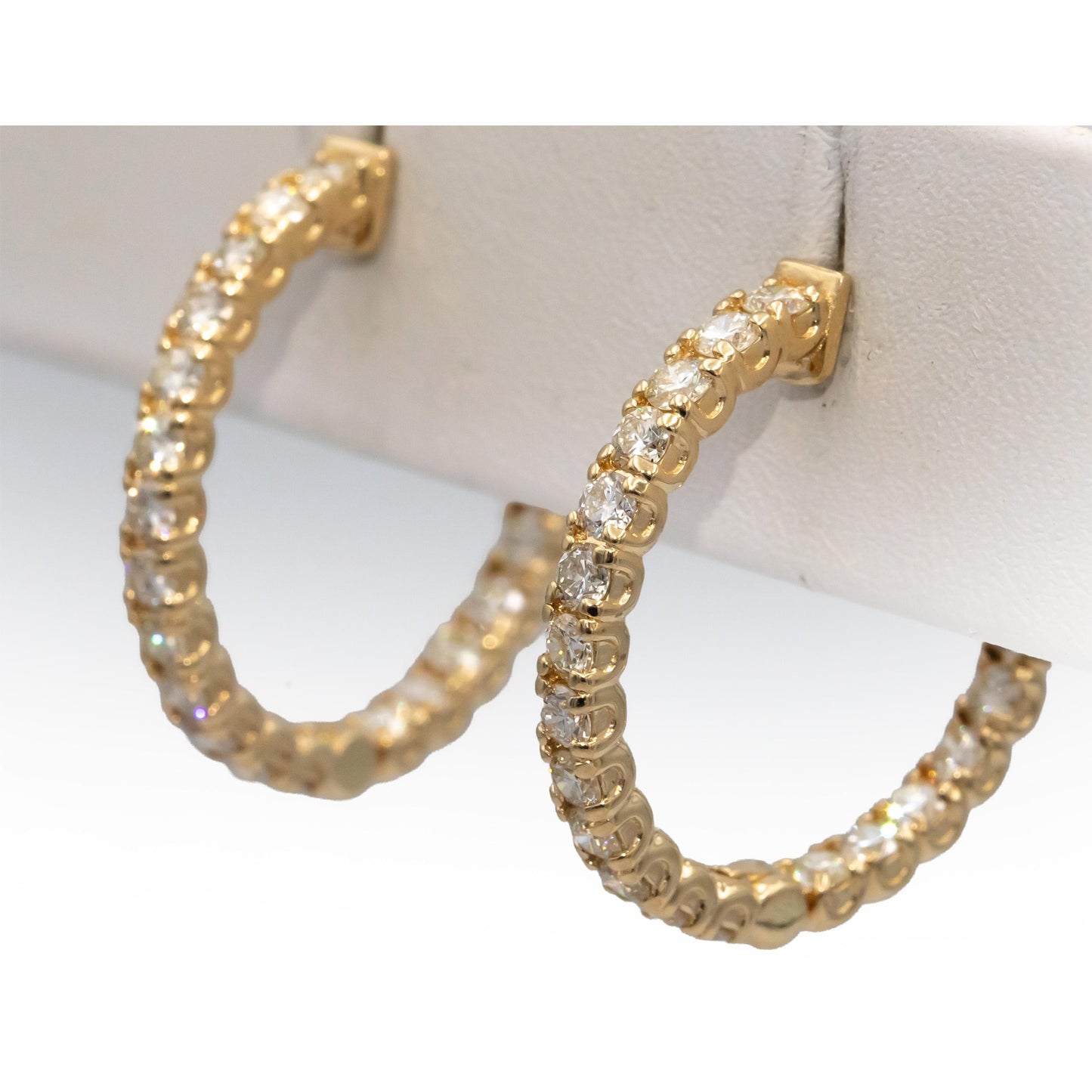 14k Yellow Gold VS Round Diamond Inside Out Circle Hoop Earrings 2.46CT