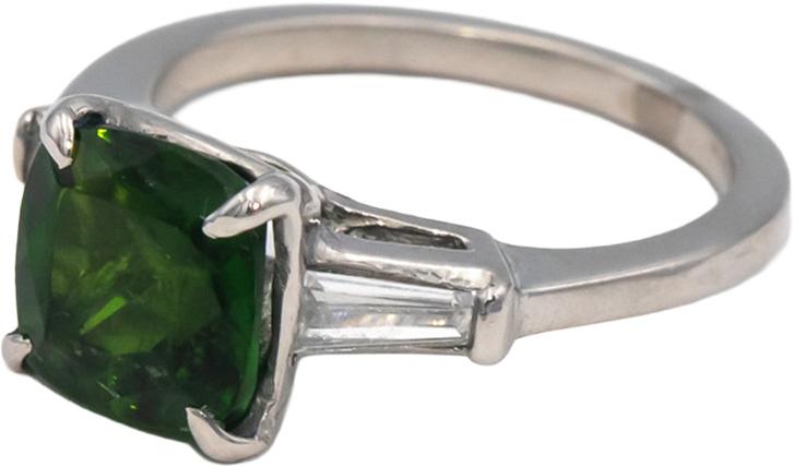 Platinum Cushion Tourmaline Baguette Diamond Cocktail Ring 2.65CT Size 5.5