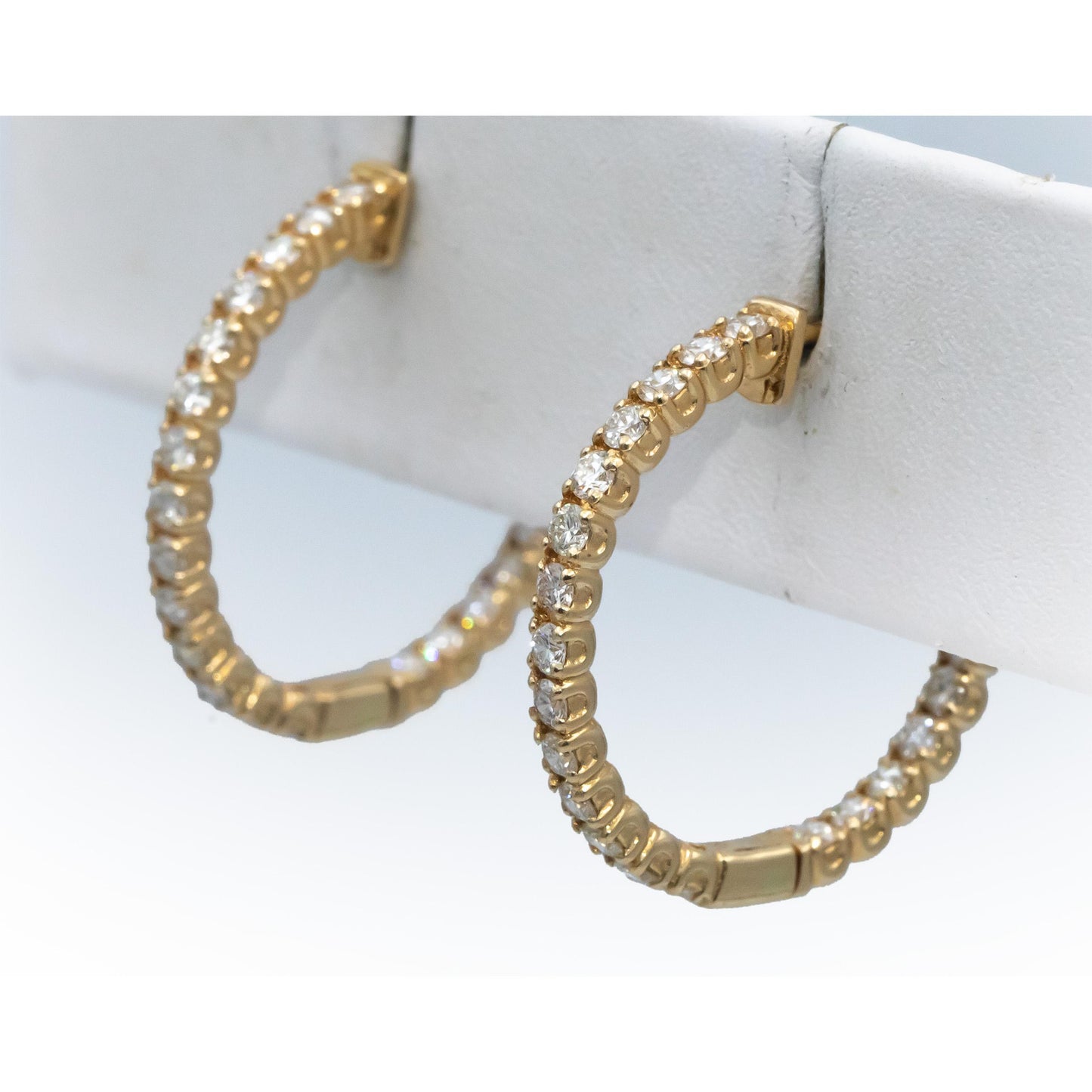 14k Gold VS Round Bezel Set Diamond Inside Out Circle Hoop Earrings 1.50CT