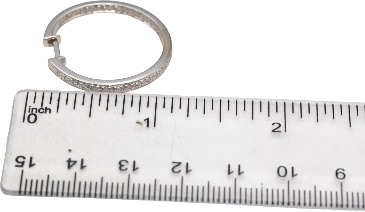 14k White Gold Round Diamond Inside Out Hoop Earrings 0.50CT