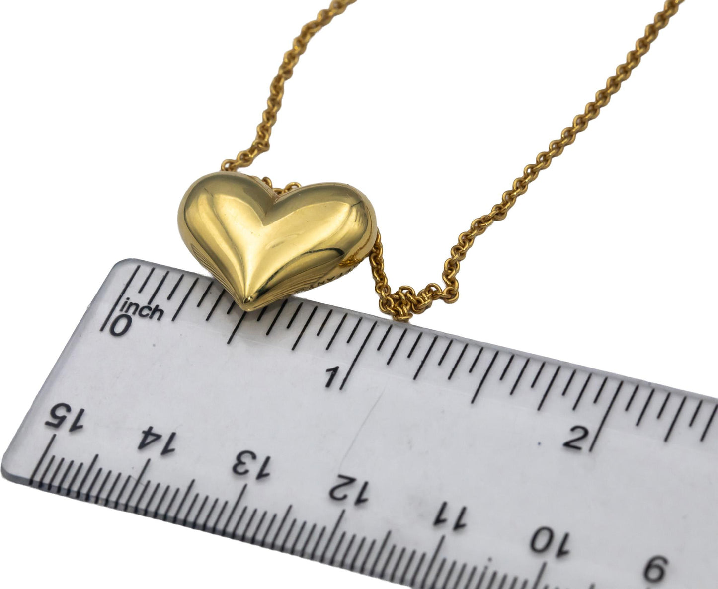 TIFFANY & CO. Vintage 18k Yellow Gold Puffed Heart Pendant Necklace