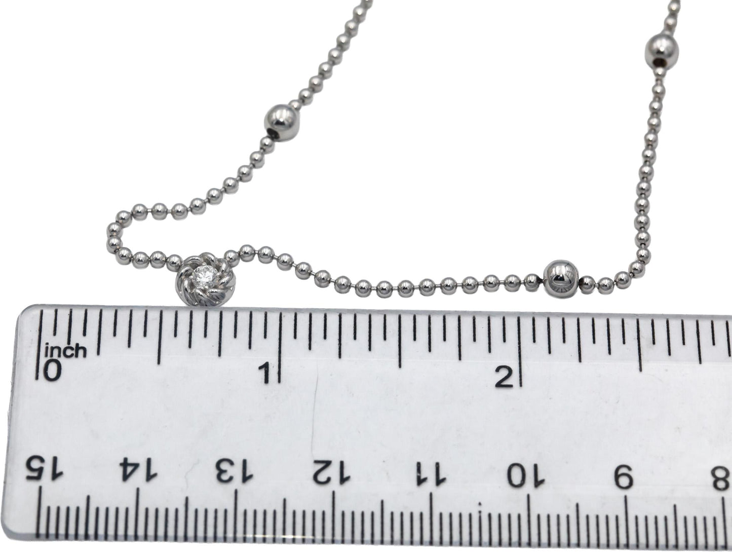 ROBERTO COIN 18k White Gold VS Round Diamond Beaded Necklace 0.10CT