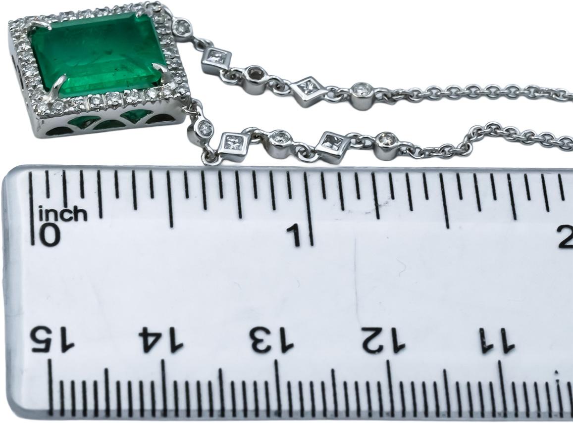 14k White Gold Emerald and Diamond Pendant Necklace 4.59CTW