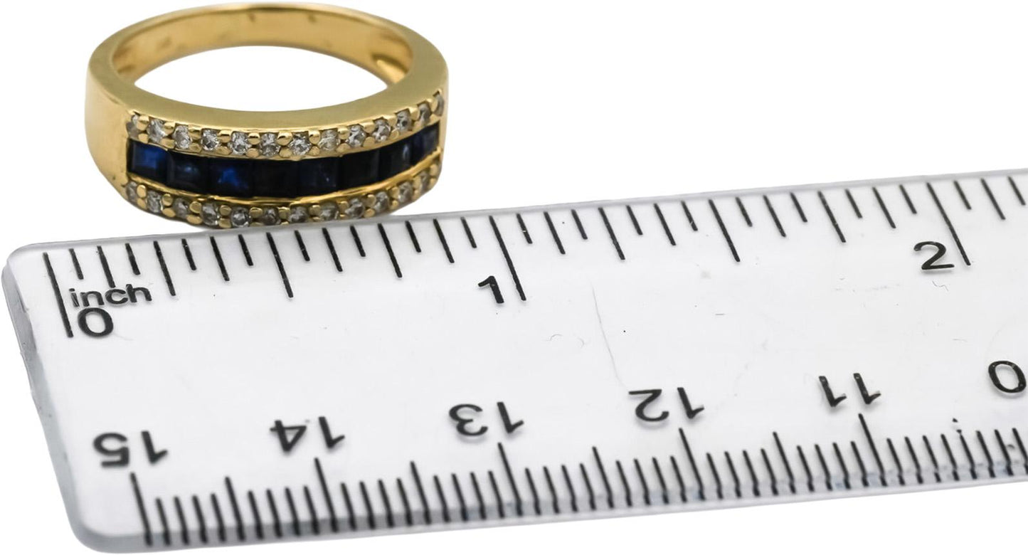 14k Yellow Gold Diamond and Sapphire Band Ring 1.10CT Size 5.75