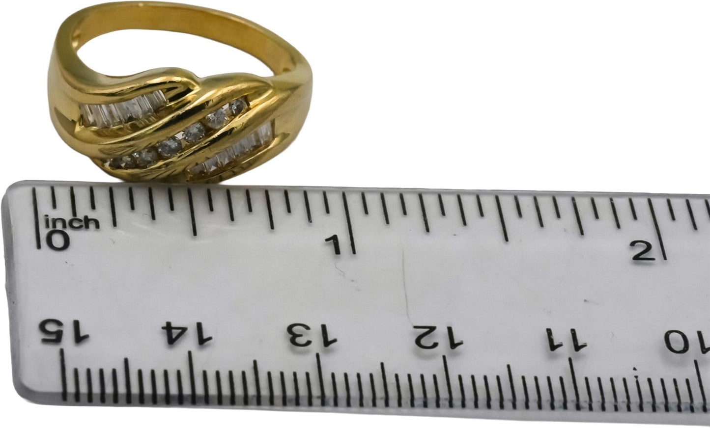 14k Yellow Gold Round and Baguette Diamond Wavy Band Ring 0.50CT Size 8.75