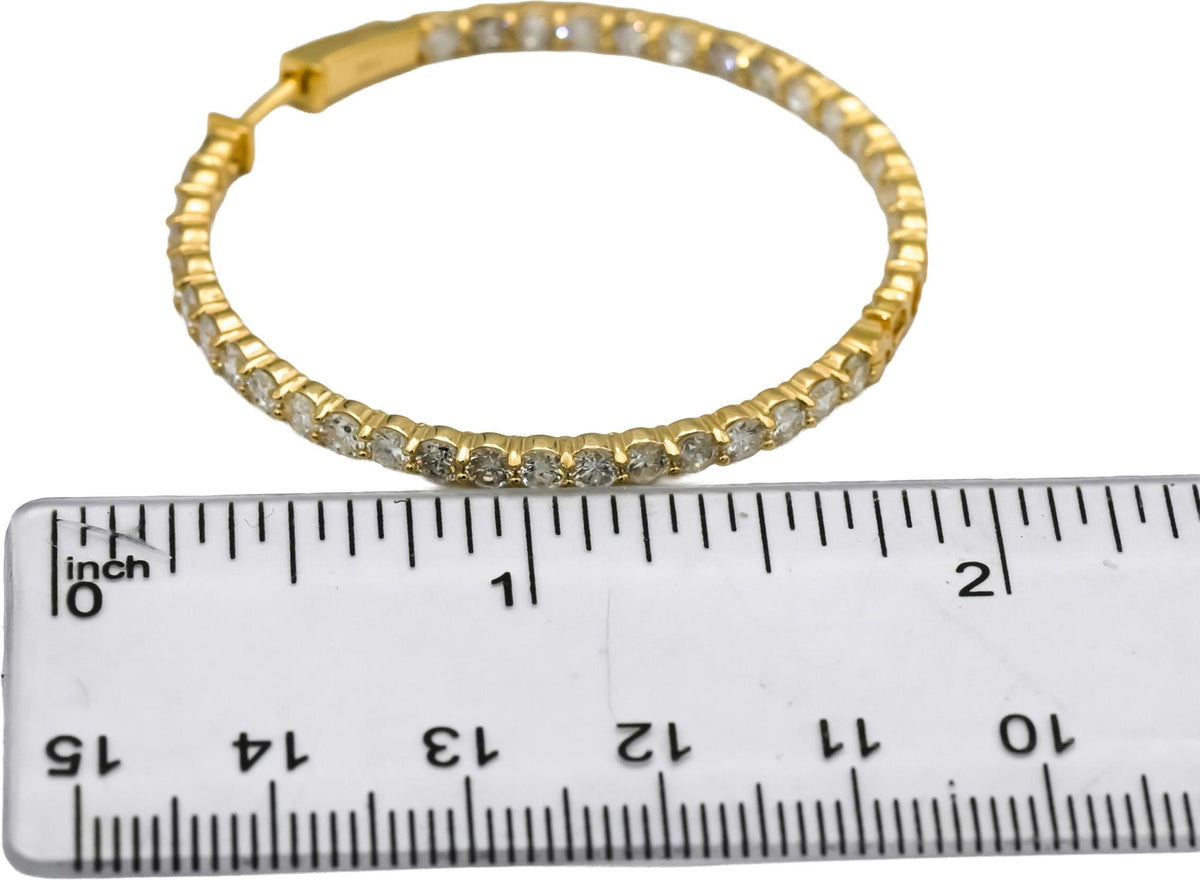 14k Yellow Gold Round Natural Diamond Inside Out Hoop Earrings 6.50CT