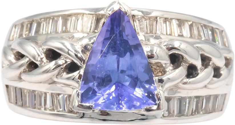 Designer 18k White Gold Diamond and Tanzanite Ring 2.25CT Size 6.25