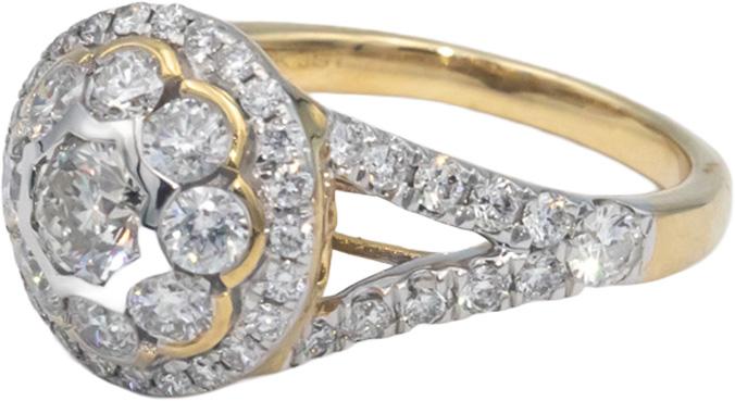 10k Yellow Gold 1.50CT Round Cut Diamond Halo Cluster Ring Size 6