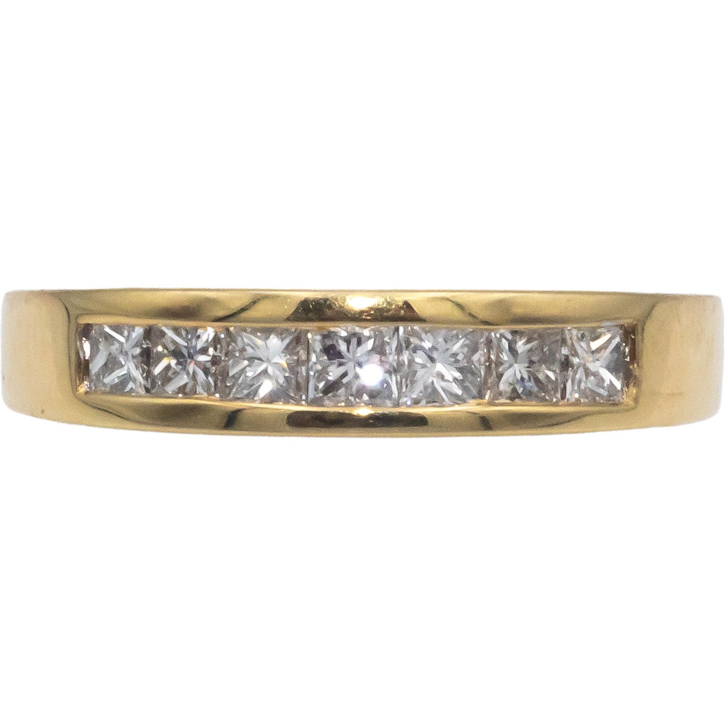 18k Yellow Gold Princess Cut Diamond Band Ring 0.65CT Size 6.75