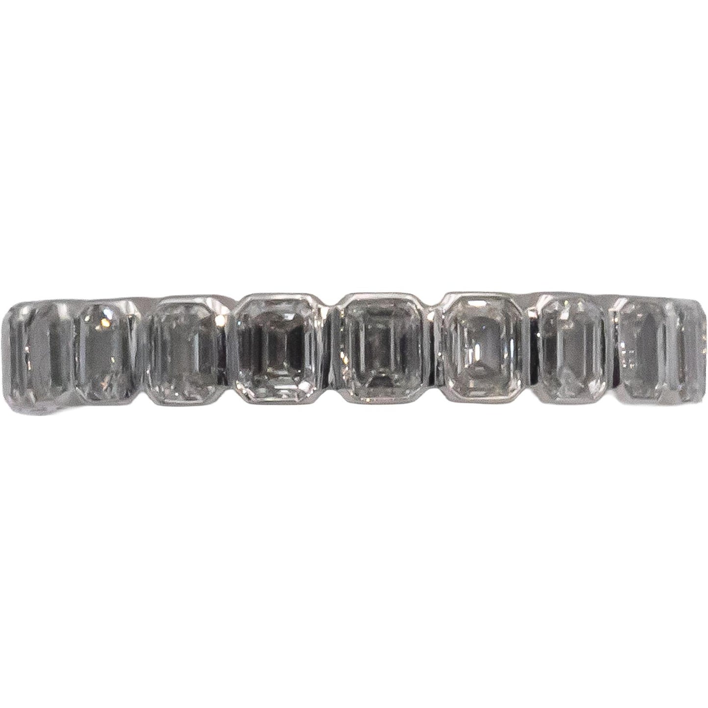 18k White Gold 2.33CT Emerald Cut bezel set Diamond Eternity Band Ring Size 6