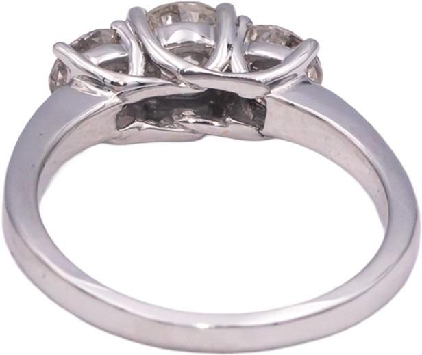 18k White Gold Round Cut Three-Stone Ring 2.16CT w/ 0.91CT Center Size 9