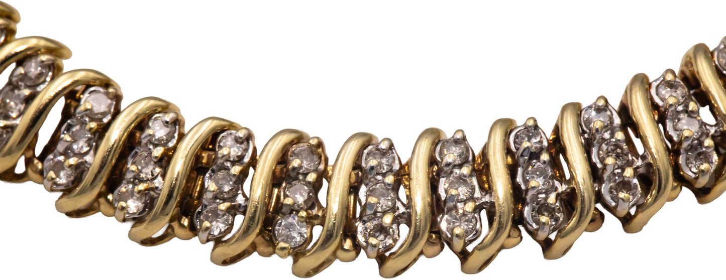 14k Yellow Gold 2.0CT Round Cut Diamond S-Link Chain Bracelet