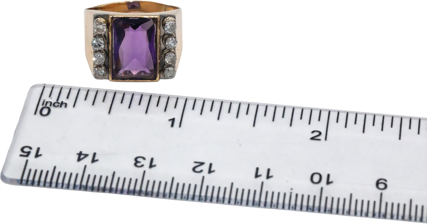 Vintage 14k Yellow Gold 3.25CT Diamond and Amethyst Ring Size 6.25