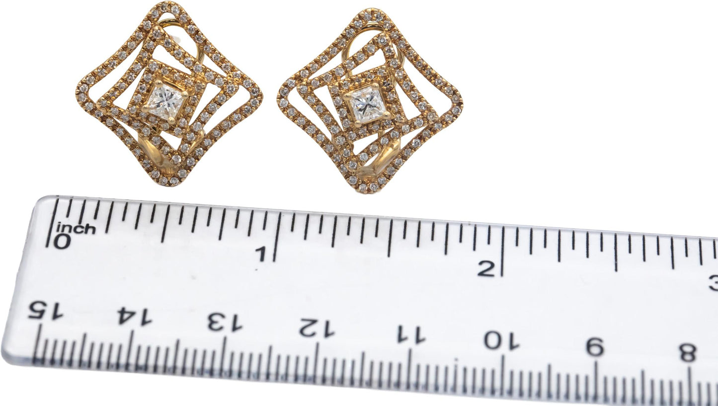 14k Yellow Gold Jewelry Diamond Earrings 1.50CT w/ 0.60CT Princess Centers