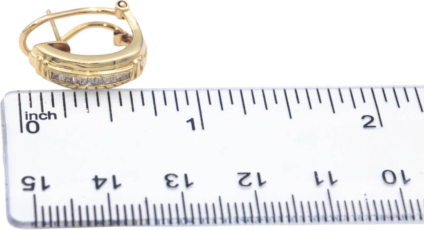 14k Yellow Gold Baguette Cut Channel Set Diamond Curved Earrings 0.25CT