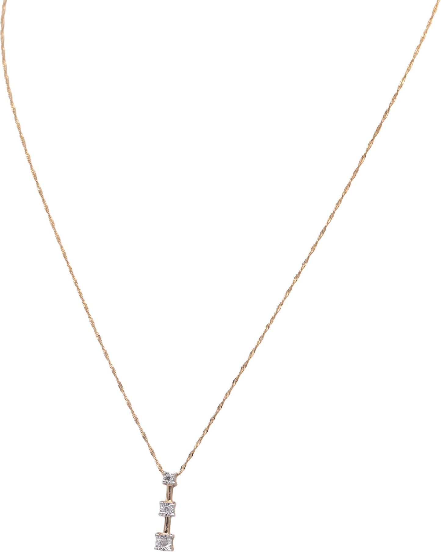 10k Yellow Gold 0.03CT Diamond Past Present Future Pendant Necklace