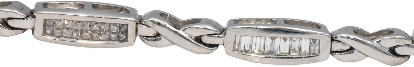 14k White Gold 1.50CT Baguette and Princess Cut Diamond Channel Set Bracelet