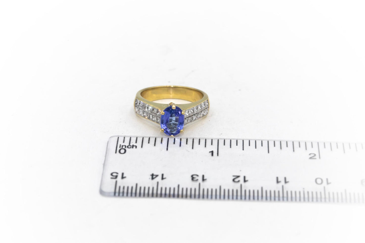 18k Yellow Gold Oval Tanzanite & Princess Diamond Cocktail Ring 2.40CT Size 6