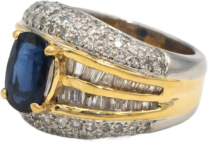 18k Yellow Gold & Platinum Diamond & Sapphire Cocktail Ring 4.14CT Size 6.25