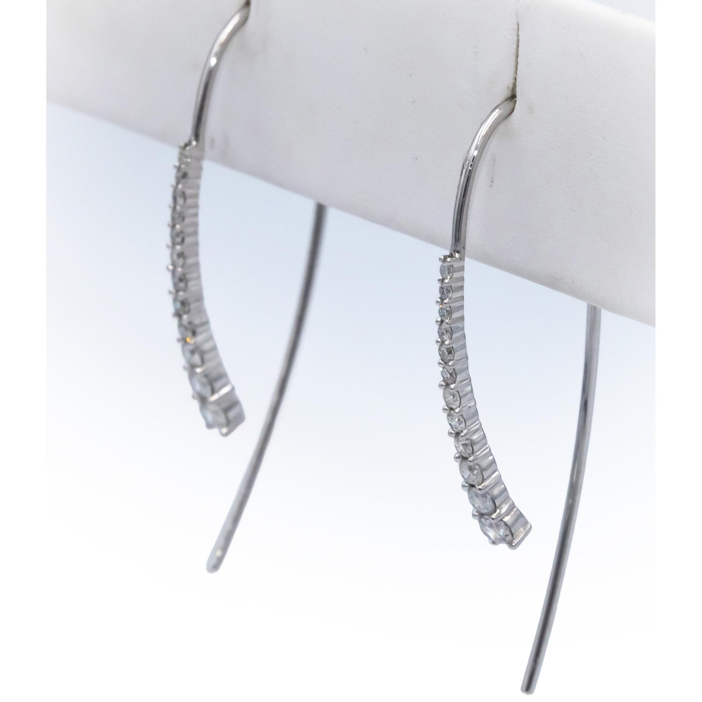 10k White Gold Round Diamond Hook Dangle Earrings 0.50CT