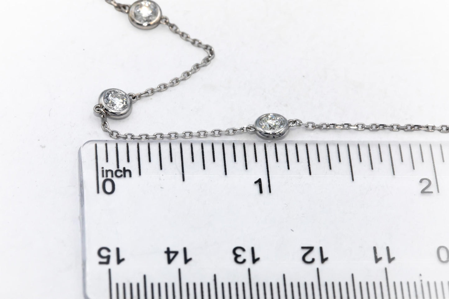 14k White Gold VS Round Bezel Set Diamond By The Yard Necklace Chain 1.50CT