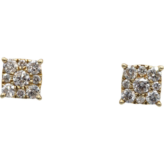 Round Diamond 10k Yellow Gold Cluster Square Shaped Stud Earrings 1.50CT