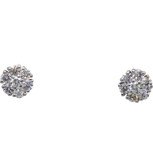 14k White Gold Round Diamond Halo Stud Earrings 0.82CT w/ 0.58CT Centers