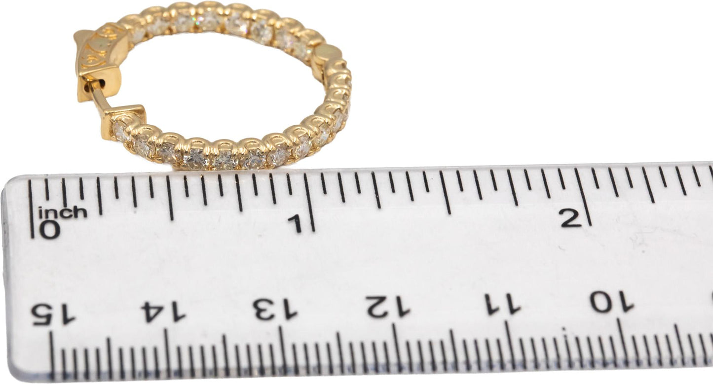 14k Yellow Gold VS Round Diamond Inside Out Circle Hoop Earrings 2.46CT