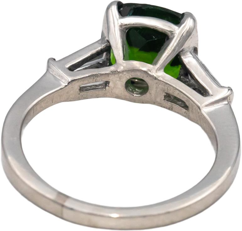 Platinum Cushion Tourmaline Baguette Diamond Cocktail Ring 2.65CT Size 5.5