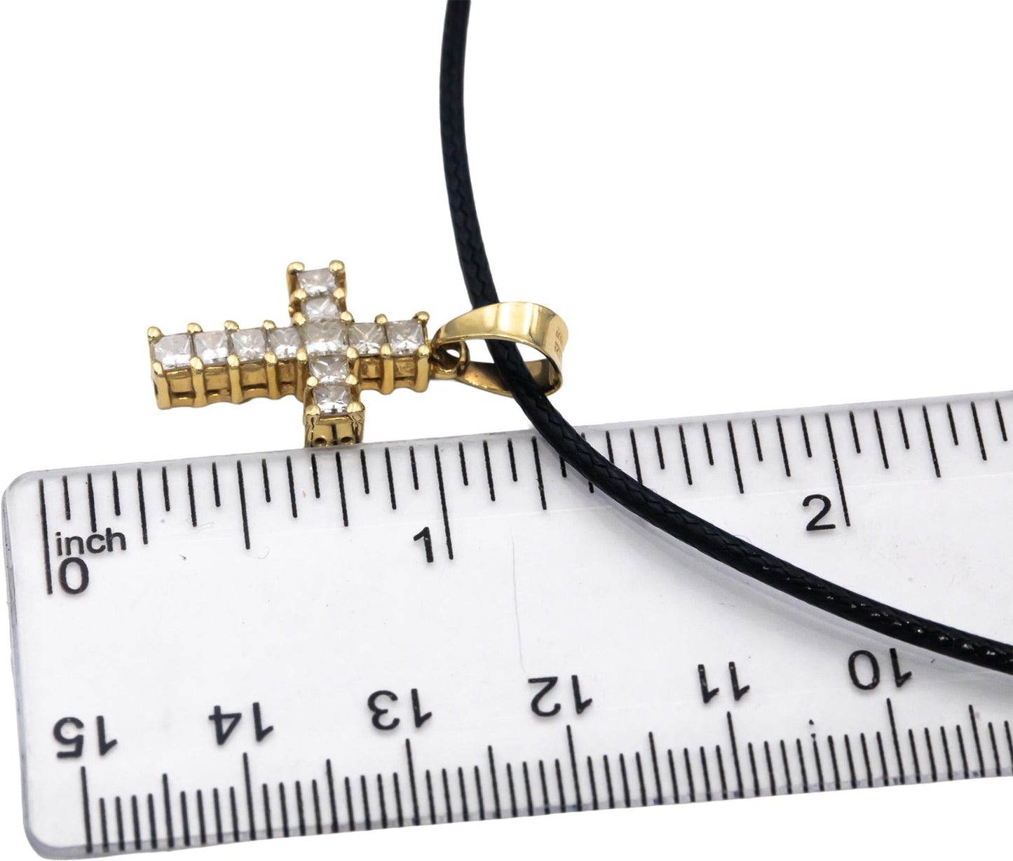 14k Yellow Gold Princess Cut Diamond Cross Crucifix Pendant Necklace 1.0CT