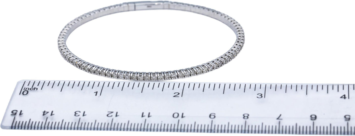 18k White Gold Round Diamond Flexible Bangle Bracelet 2.51CT