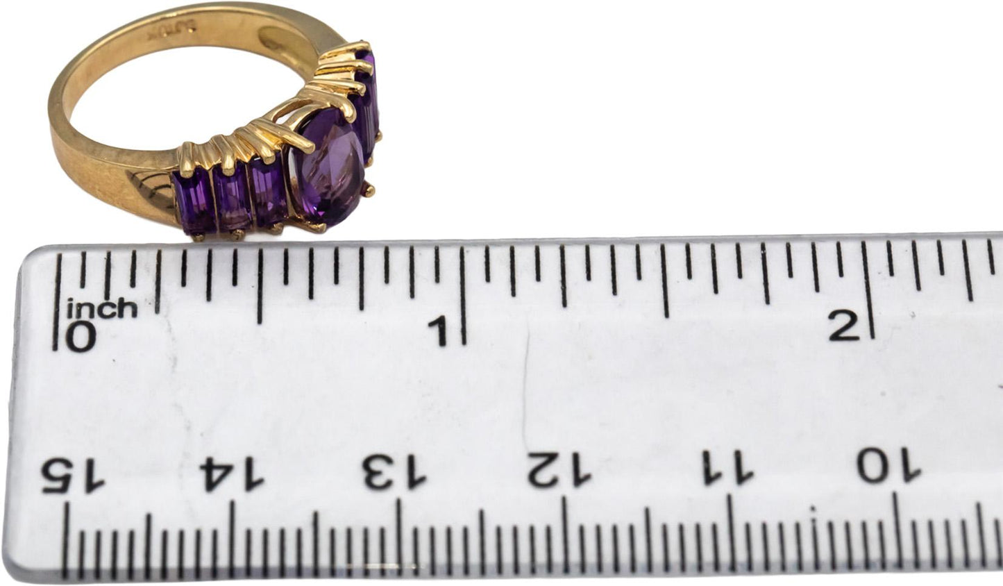 10k Yellow Gold Oval and Emerald Cut Amethyst Band Ring 1.50CT Size 6