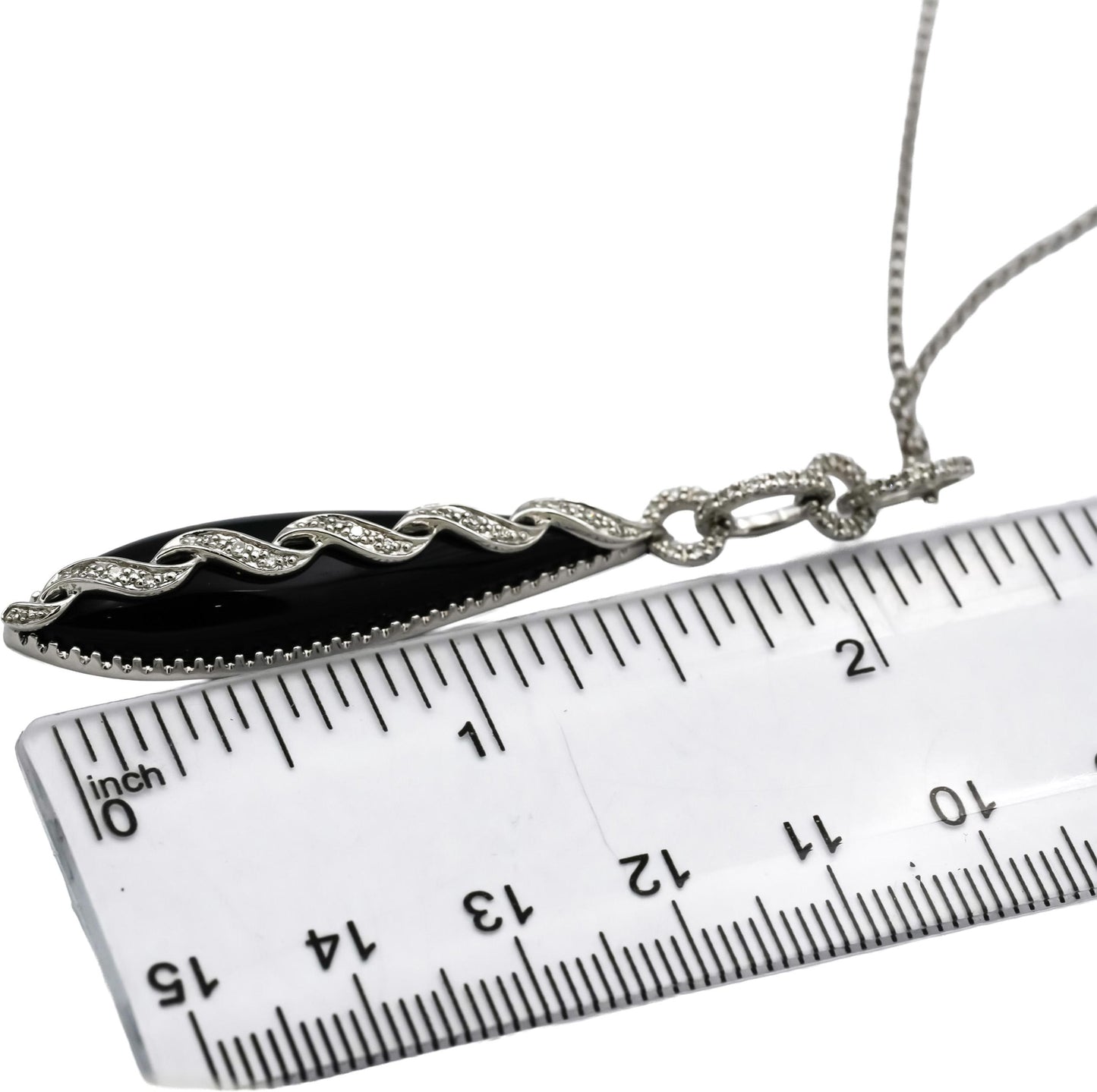 14k White Gold Diamond and Black Onyx Pendant Necklace 0.13CT