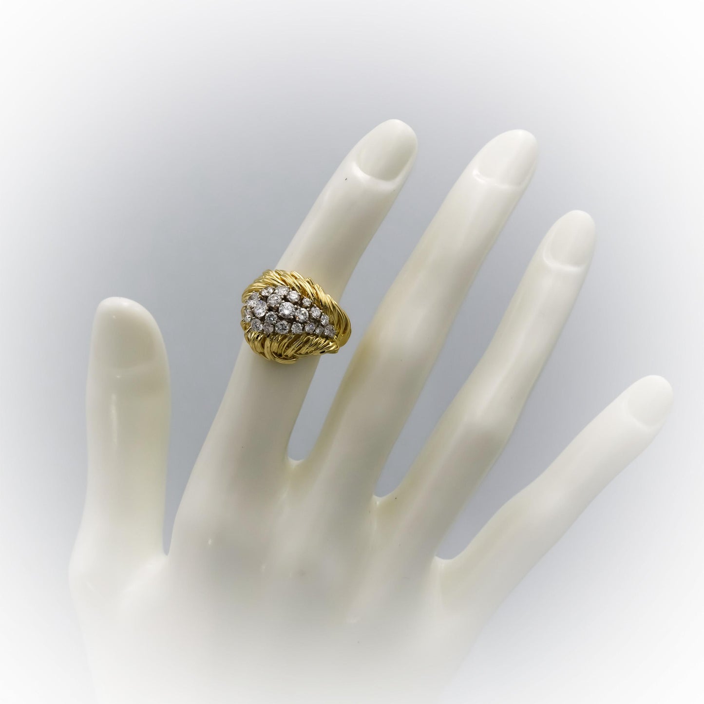 18k Yellow Gold Retro VS Round Diamond Cluster Cocktail Ring 0.75CT Size 5